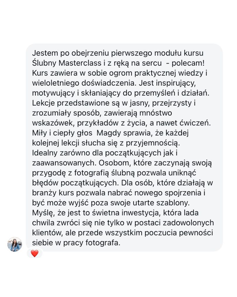 opinie o kursie fotografii ślubnej